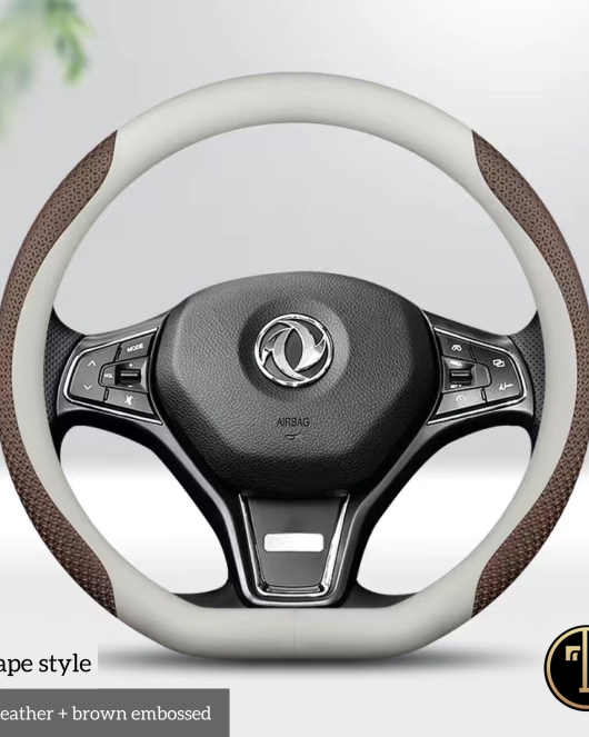 Leather Dshape Brown And White Steeing Wheel Cover